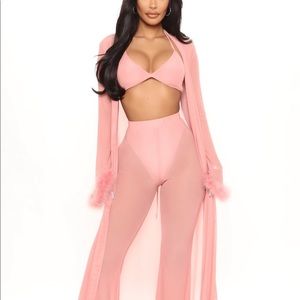 Pink fuzzy feather set lingerie costume